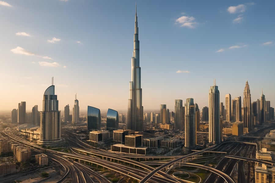 Dubai skyline with Burj Khalifa and modern cityscape