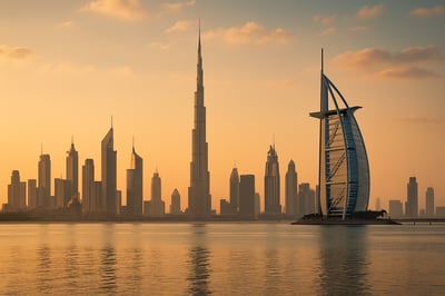 Skyline of Dubai with iconic landmarks